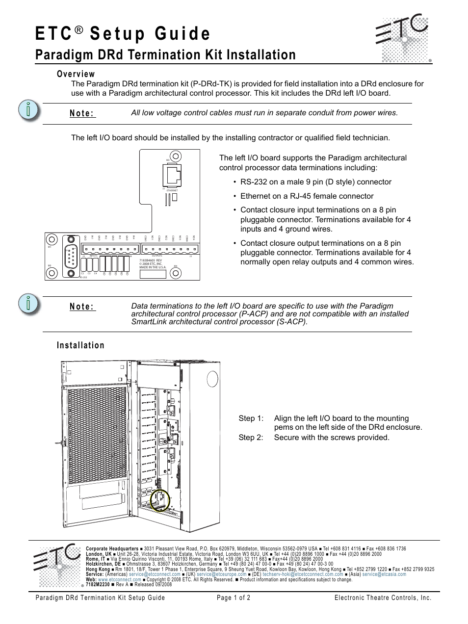 ETC Unison DRd with Paradigm Control Termination Kit User Manual | 2 pages