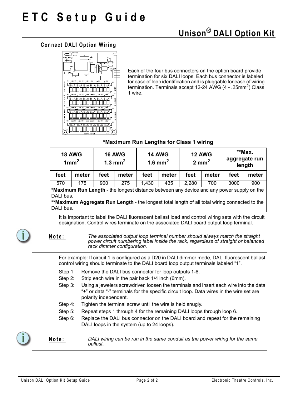 Connect dali option wiring, Unison, Dali option kit | ETC Unison DRd DALI Option Kit User Manual | Page 2 / 2