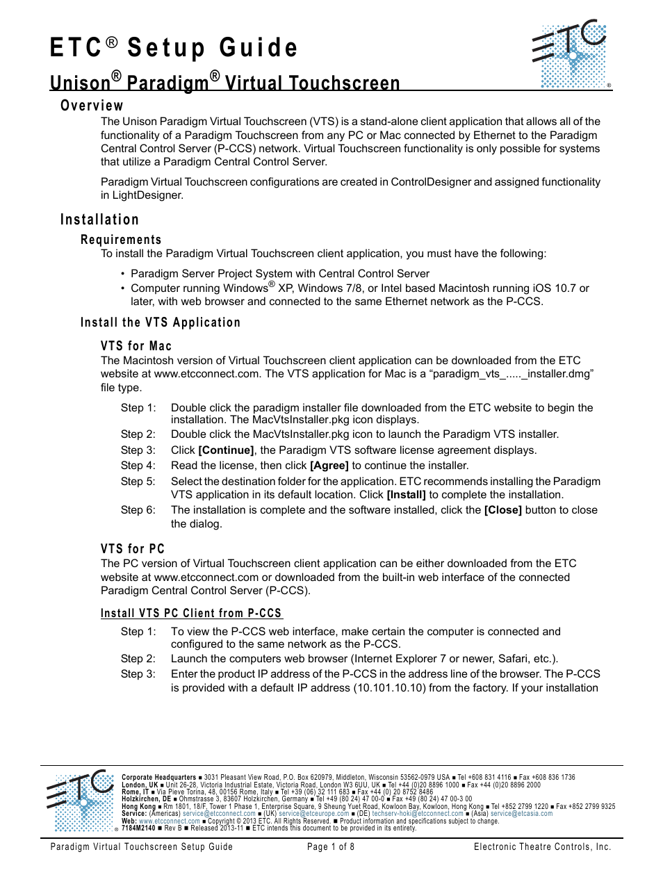 ETC Unison Paradigm Virtual Touchscreen User Manual | 8 pages