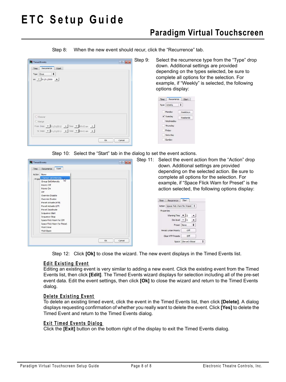Edit existing event, Delete existing event, Exit timed events dialog | Paradigm virtual touchscreen | ETC Unison Paradigm Virtual Touchscreen User Manual | Page 8 / 8