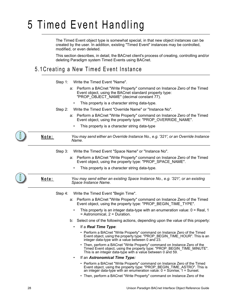 5 timed event handling, 1 creating a new timed event instance, 1creating a new timed event instance | ETC Unison Paradigm Central Control Server BACnet Interface Reference Guide User Manual | Page 32 / 40