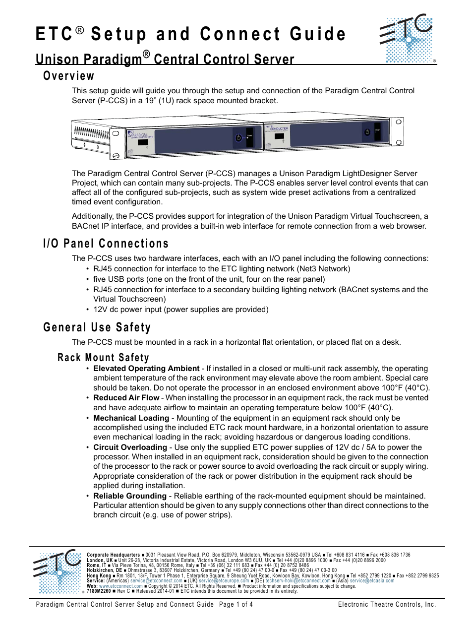 ETC Unison Paradigm Central Control Server Setup Guide User Manual | 4 pages