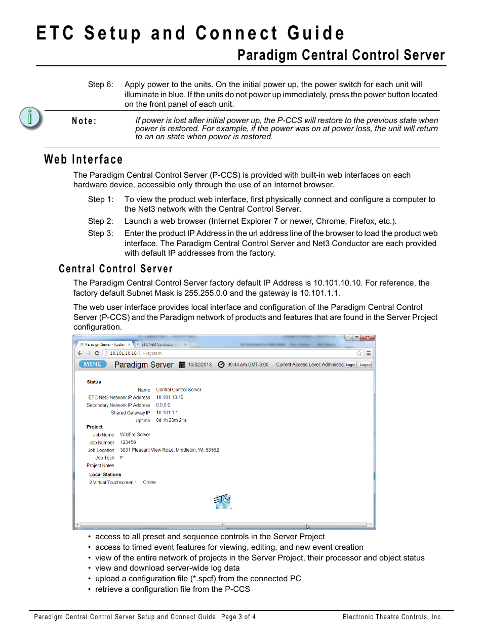 Web interface, Central control server, Paradigm central control server | ETC Unison Paradigm Central Control Server Setup Guide User Manual | Page 3 / 4