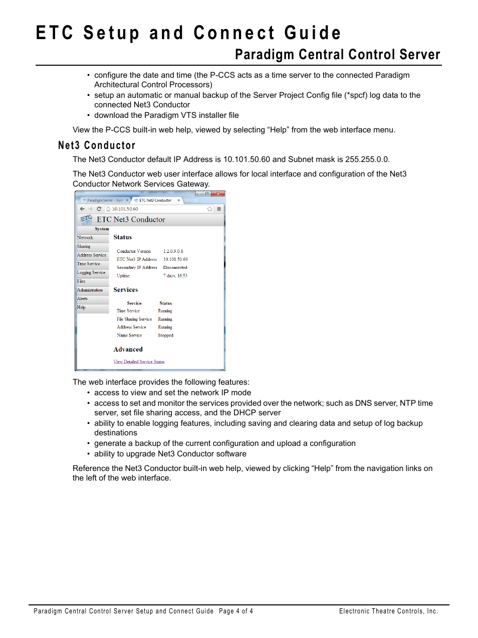 Net3 conductor, Paradigm central control server | ETC Unison Paradigm Central Control Server Setup Guide User Manual | Page 4 / 4