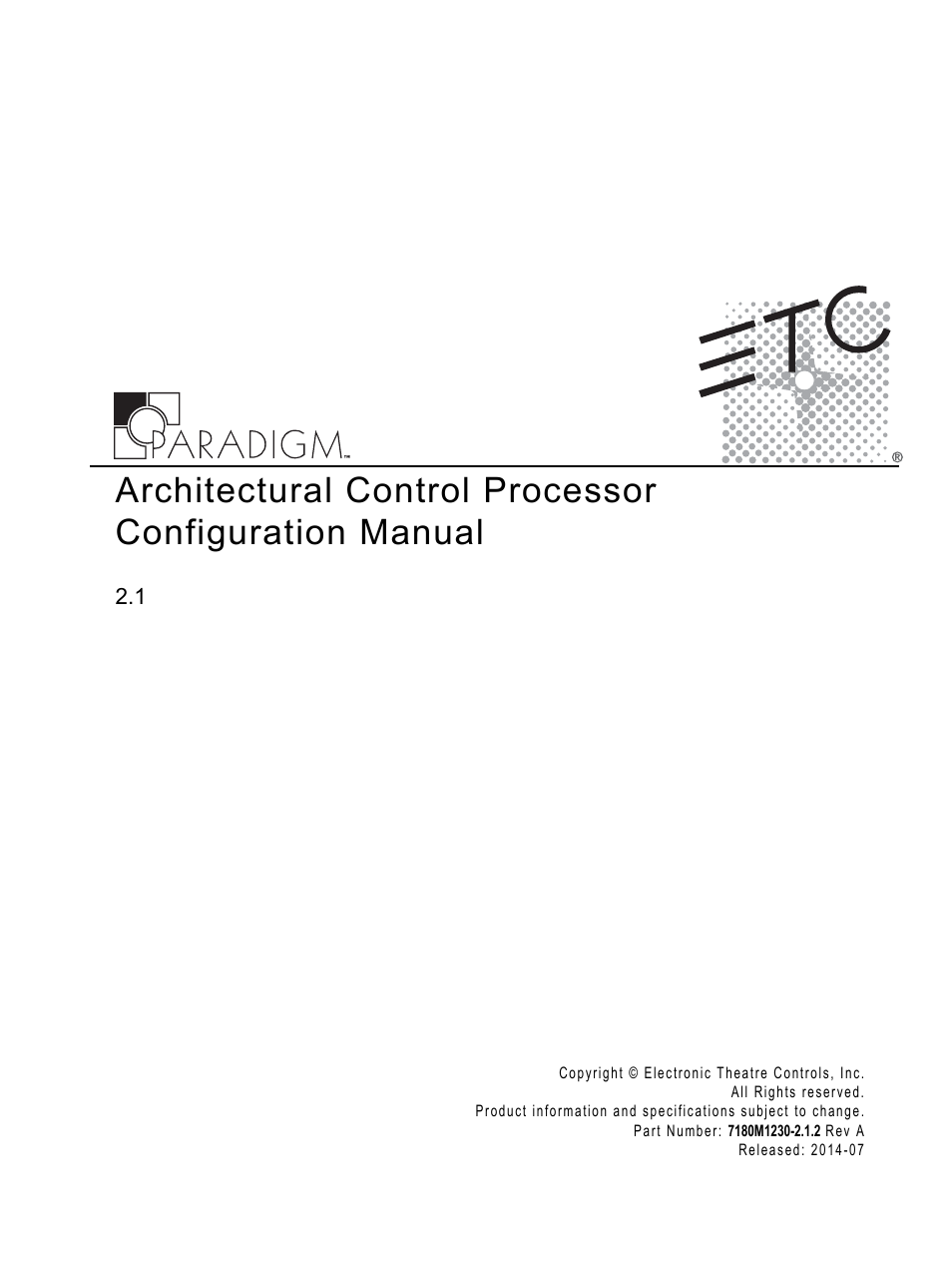 ETC Unison Paradigm ACP Configuration Manual v2.1.2 User Manual | 100 pages