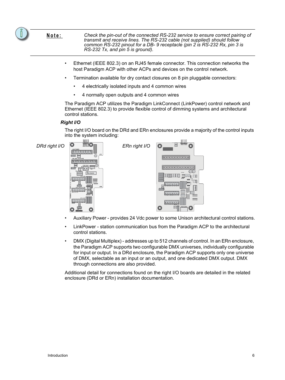 Right i/o, N o t e, Drd right i/o ern right i/o | Introduction 6 | ETC Unison Paradigm ACP Configuration Manual v2.1.2 User Manual | Page 11 / 100