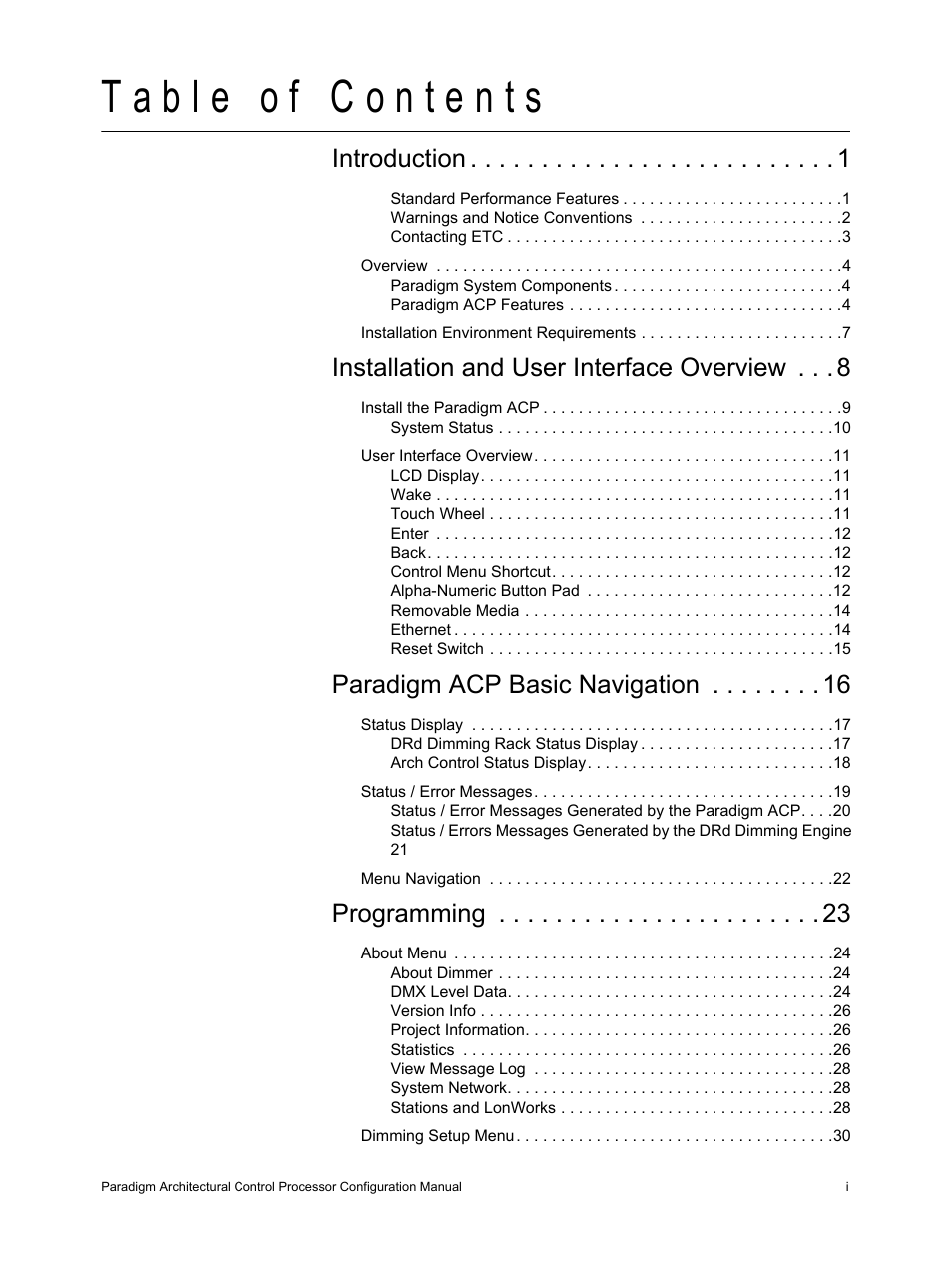 Introduction, Installation and user interface overview, Paradigm acp basic navigation | Programming | ETC Unison Paradigm ACP Configuration Manual v2.1.2 User Manual | Page 3 / 100