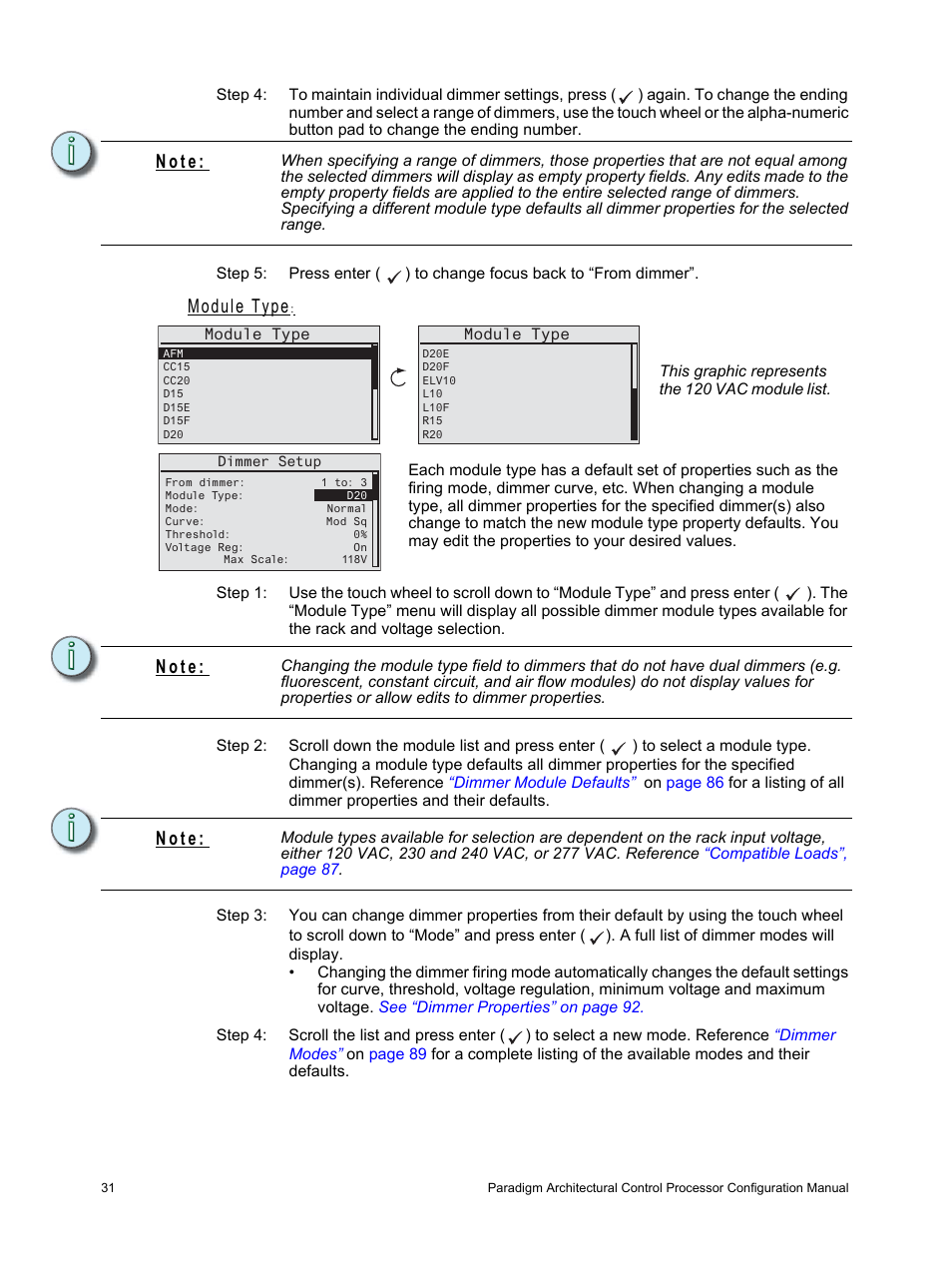 Module type, N o t e | ETC Unison Paradigm ACP Configuration Manual v2.1.2 User Manual | Page 36 / 100