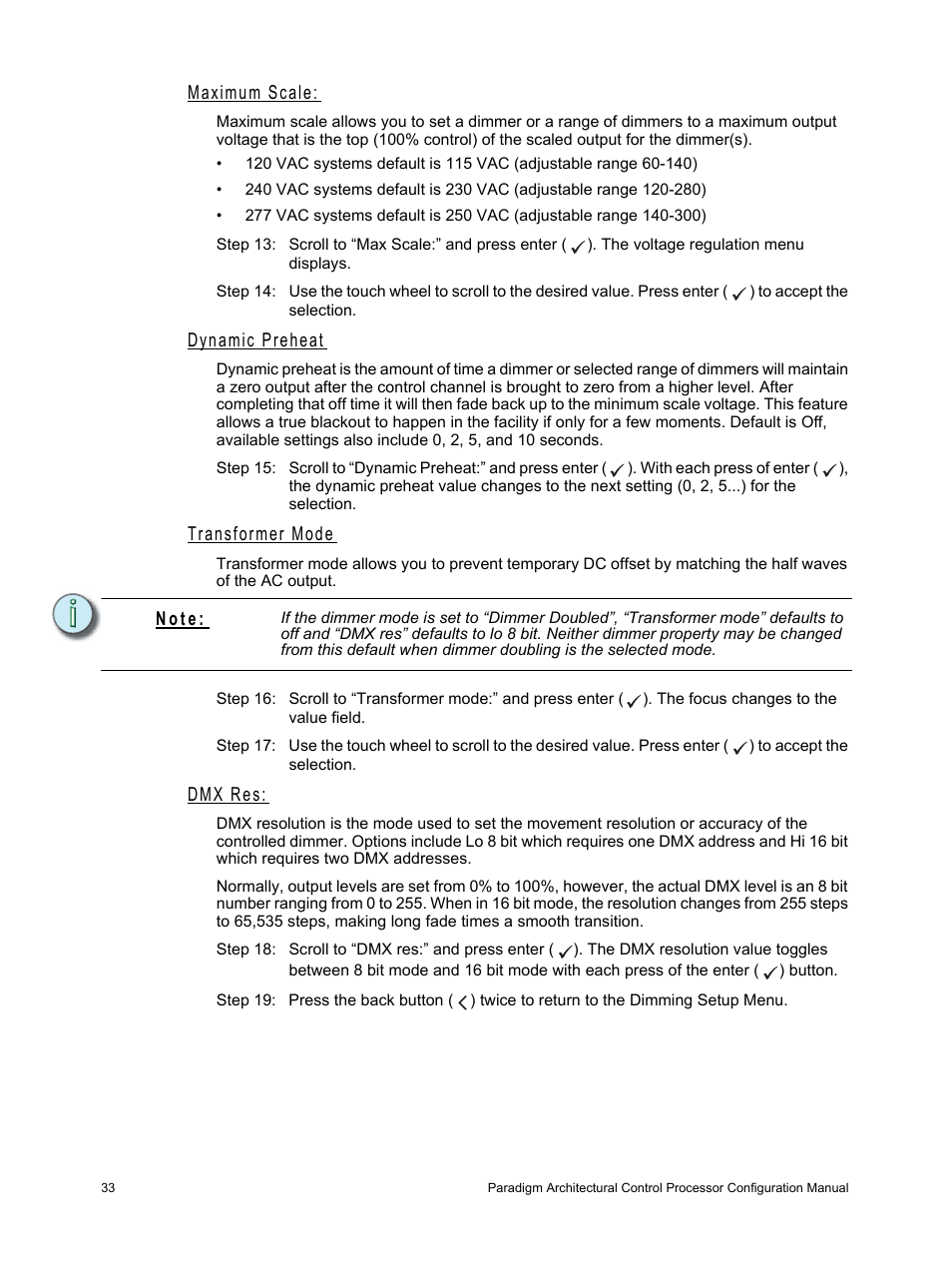 Maximum scale, Dynamic preheat, Transformer mode | Dmx res, N o t e | ETC Unison Paradigm ACP Configuration Manual v2.1.2 User Manual | Page 38 / 100