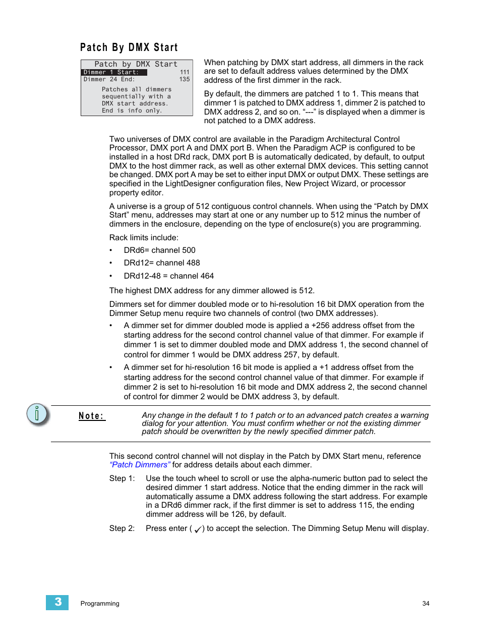 Patch by dmx start, N o t e | ETC Unison Paradigm ACP Configuration Manual v2.1.2 User Manual | Page 39 / 100