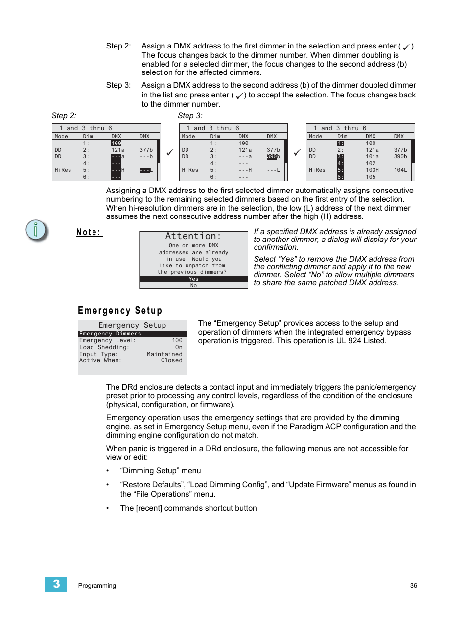 Emergency setup, N o t e, Attention | ETC Unison Paradigm ACP Configuration Manual v2.1.2 User Manual | Page 41 / 100