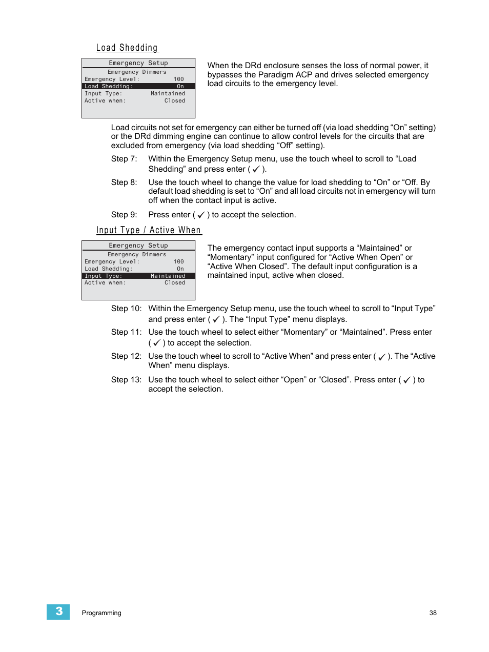 Load shedding, Input type / active when | ETC Unison Paradigm ACP Configuration Manual v2.1.2 User Manual | Page 43 / 100