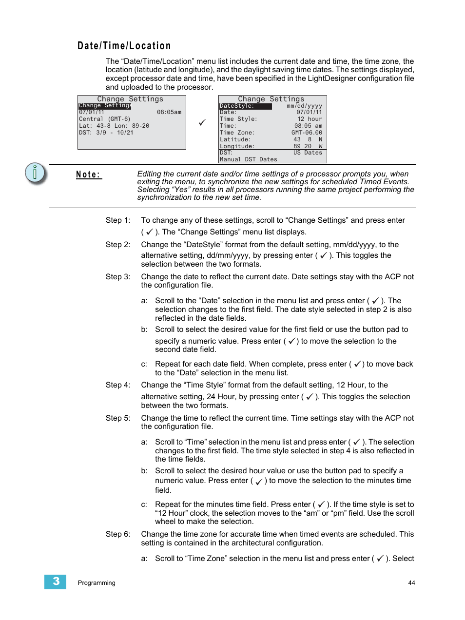 Date/time/location, N o t e | ETC Unison Paradigm ACP Configuration Manual v2.1.2 User Manual | Page 49 / 100