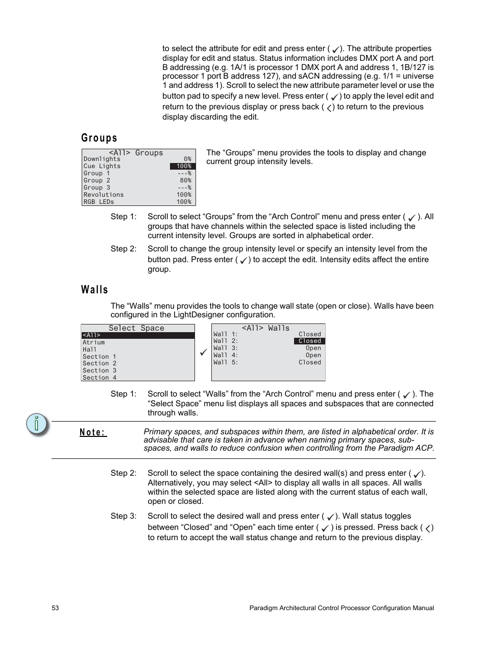 Groups, Walls, Groups walls | N o t e | ETC Unison Paradigm ACP Configuration Manual v2.1.2 User Manual | Page 58 / 100