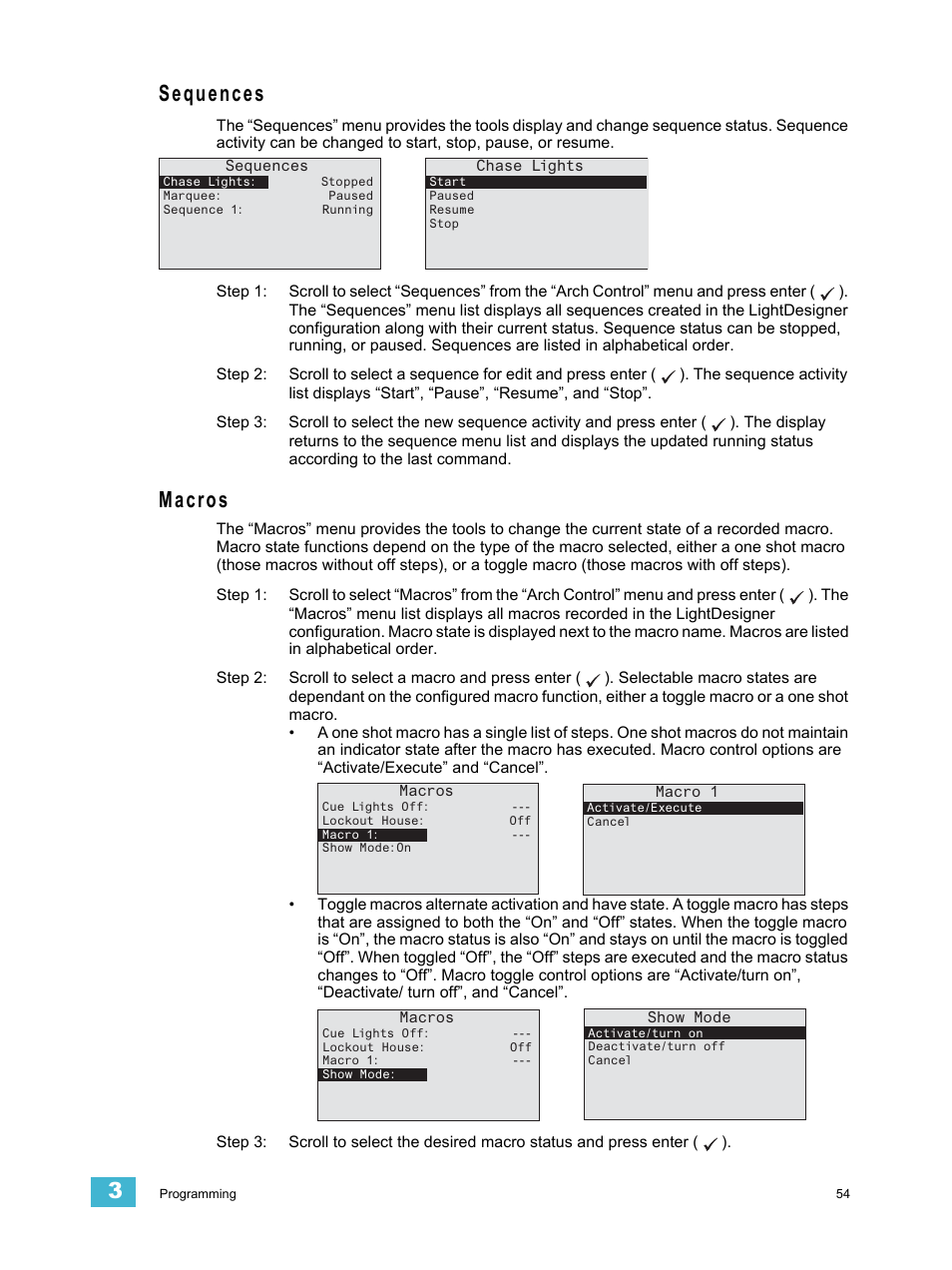 Sequences, Macros, Sequences macros | ETC Unison Paradigm ACP Configuration Manual v2.1.2 User Manual | Page 59 / 100