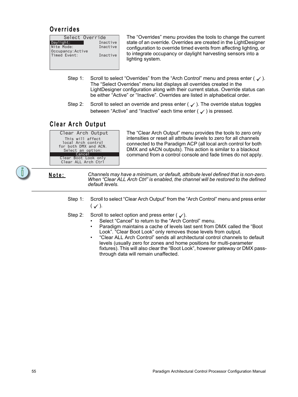 Overrides, Clear arch output, Overrides clear arch output | N o t e | ETC Unison Paradigm ACP Configuration Manual v2.1.2 User Manual | Page 60 / 100