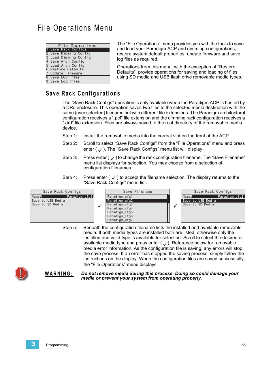 File operations menu, Save rack configurations | ETC Unison Paradigm ACP Configuration Manual v2.1.2 User Manual | Page 61 / 100