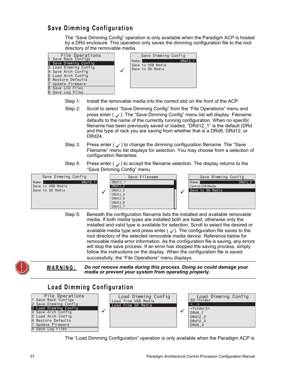 Save dimming configuration, Load dimming configuration | ETC Unison Paradigm ACP Configuration Manual v2.1.2 User Manual | Page 62 / 100