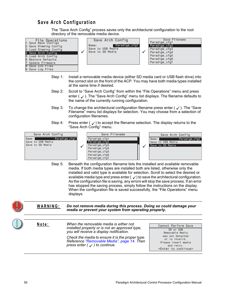 Save arch configuration, N o t e | ETC Unison Paradigm ACP Configuration Manual v2.1.2 User Manual | Page 64 / 100
