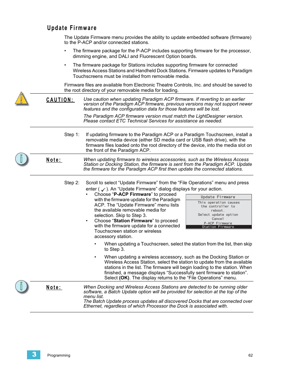 Update firmware, N o t e | ETC Unison Paradigm ACP Configuration Manual v2.1.2 User Manual | Page 67 / 100