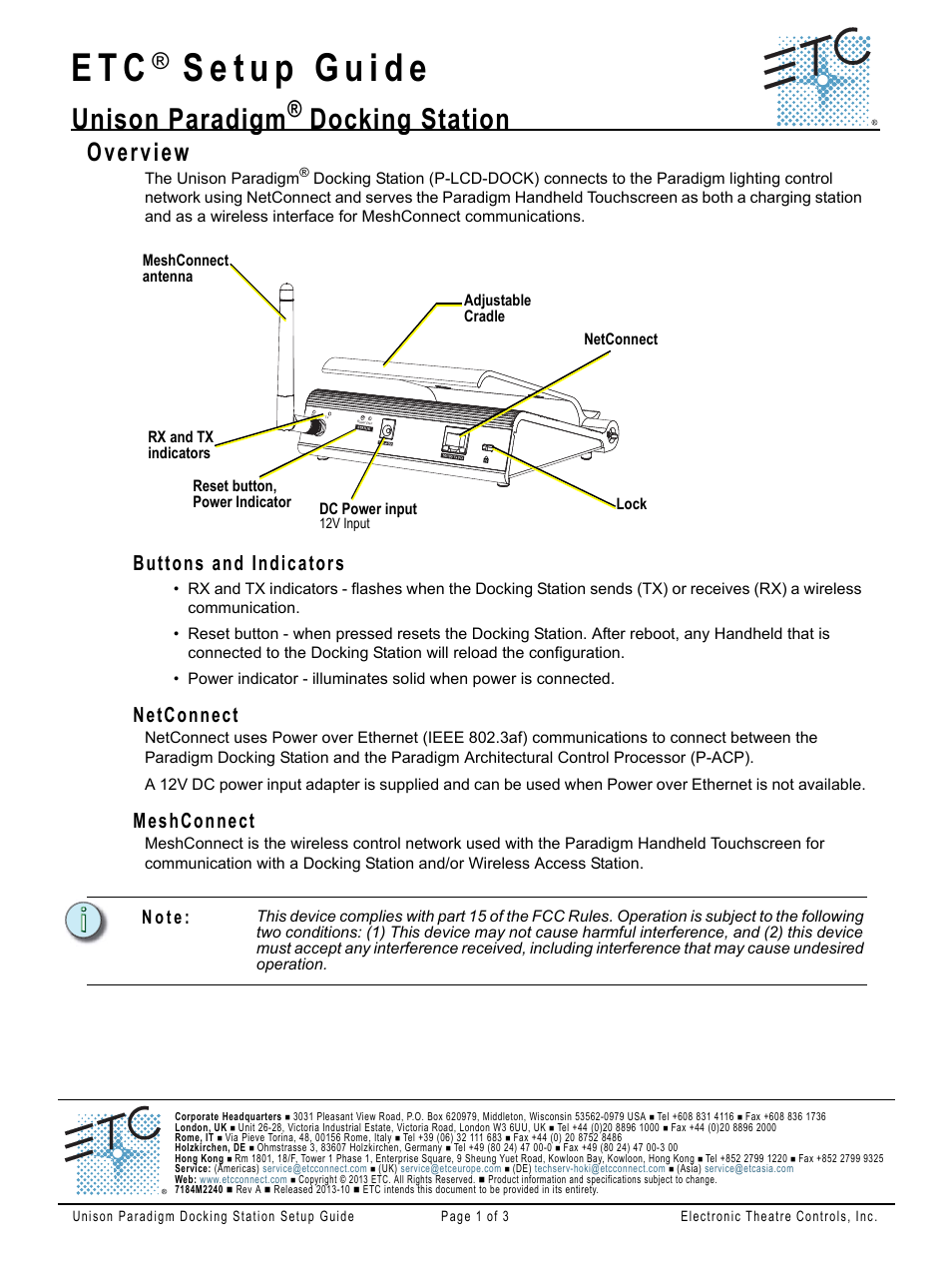 ETC Unison Paradigm Handheld Docking Station User Manual | 3 pages