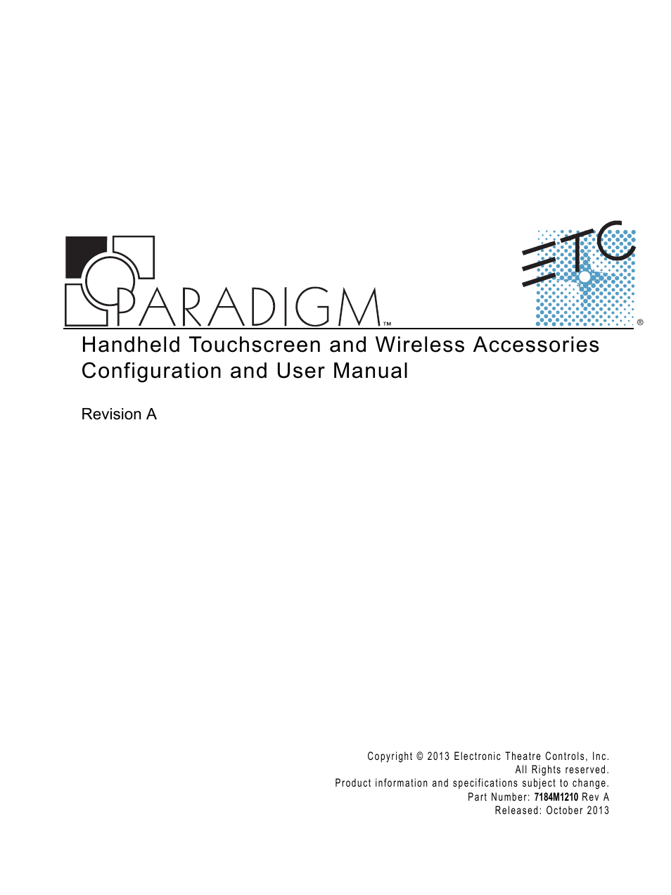 ETC Unison Paradigm Handheld Touchscreen and Wireless Accessories User Manual | 44 pages