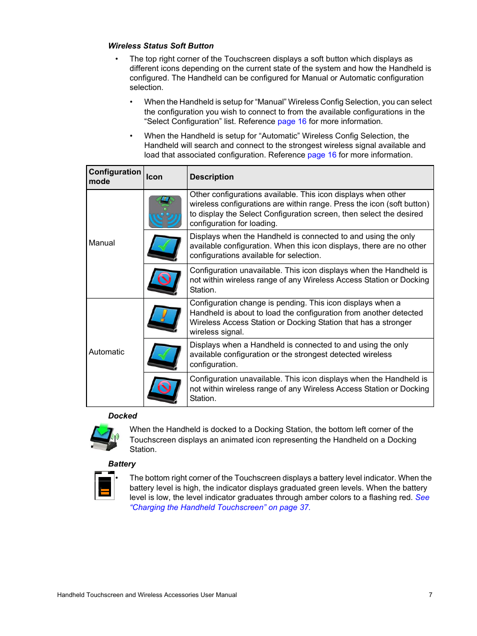 Wireless status soft button, Docked, Battery | Wireless status soft button docked battery | ETC Unison Paradigm Handheld Touchscreen and Wireless Accessories User Manual | Page 11 / 44
