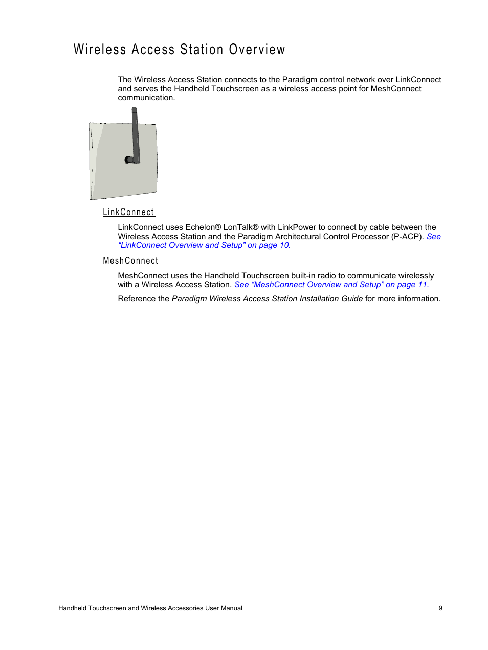 Wireless access station overview, Linkconnect, Meshconnect | ETC Unison Paradigm Handheld Touchscreen and Wireless Accessories User Manual | Page 13 / 44