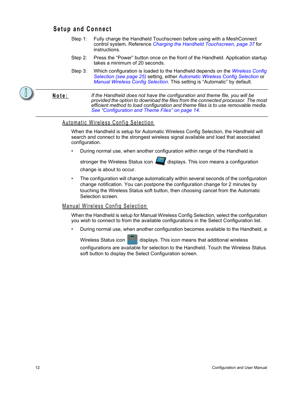 Setup and connect, Automatic wireless config selection, Manual wireless config selection | N o t e | ETC Unison Paradigm Handheld Touchscreen and Wireless Accessories User Manual | Page 16 / 44