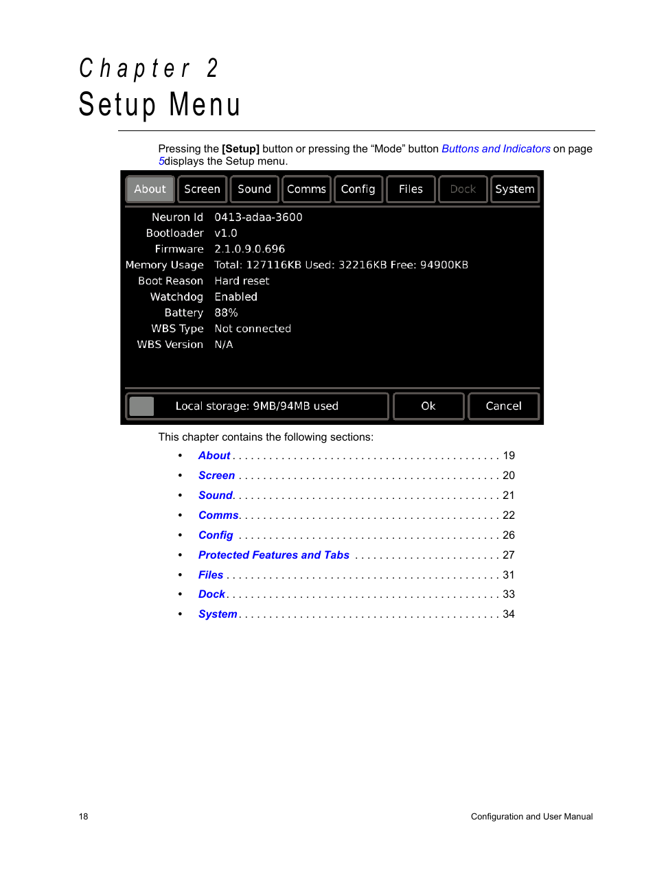 Setup menu, C h a p t e r 2 | ETC Unison Paradigm Handheld Touchscreen and Wireless Accessories User Manual | Page 22 / 44