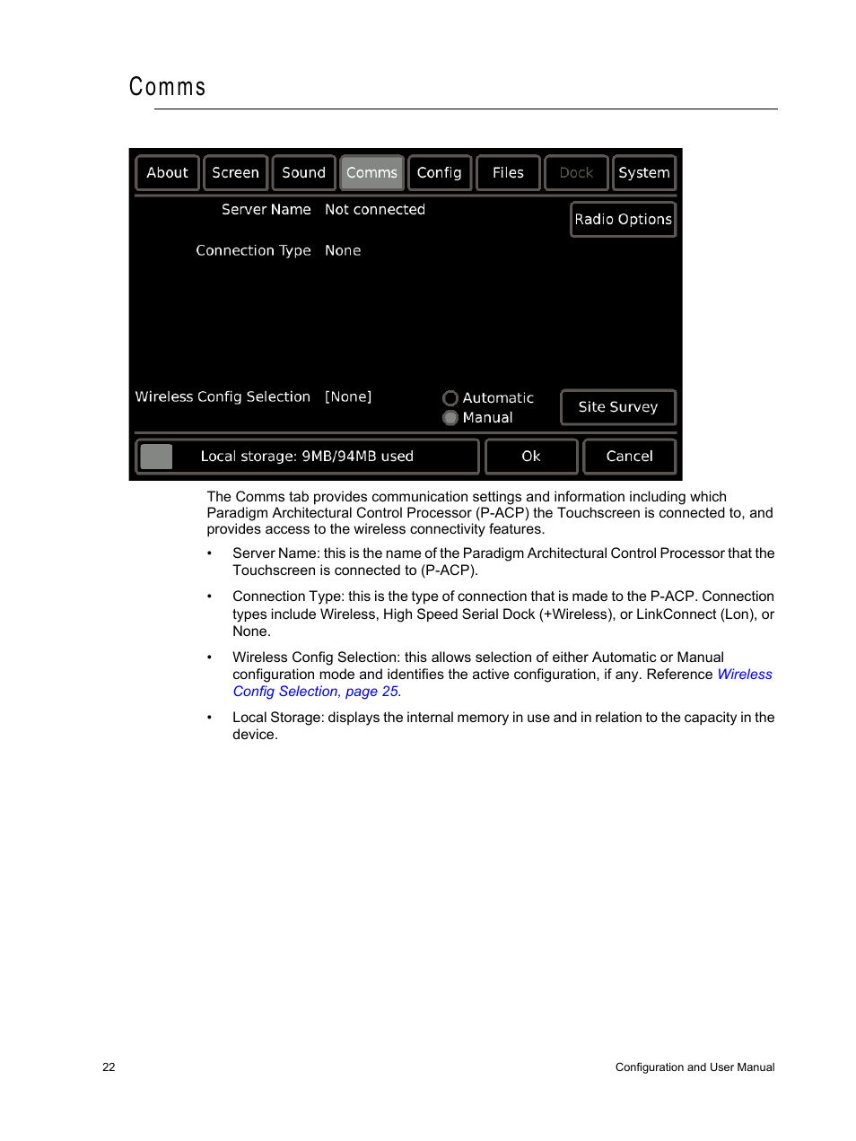 Comms | ETC Unison Paradigm Handheld Touchscreen and Wireless Accessories User Manual | Page 26 / 44