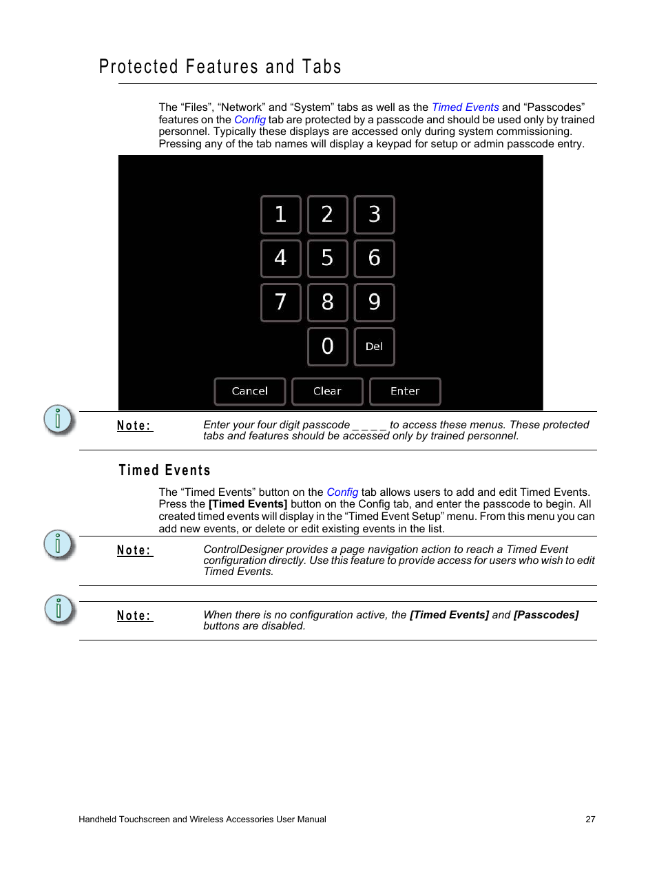 Protected features and tabs, Timed events | ETC Unison Paradigm Handheld Touchscreen and Wireless Accessories User Manual | Page 31 / 44