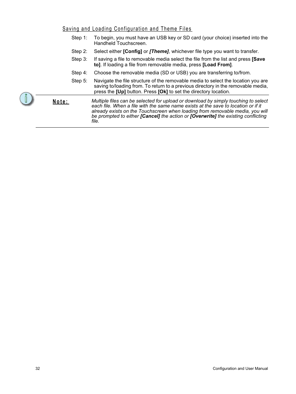 Saving and loading configuration and theme files, N o t e | ETC Unison Paradigm Handheld Touchscreen and Wireless Accessories User Manual | Page 36 / 44
