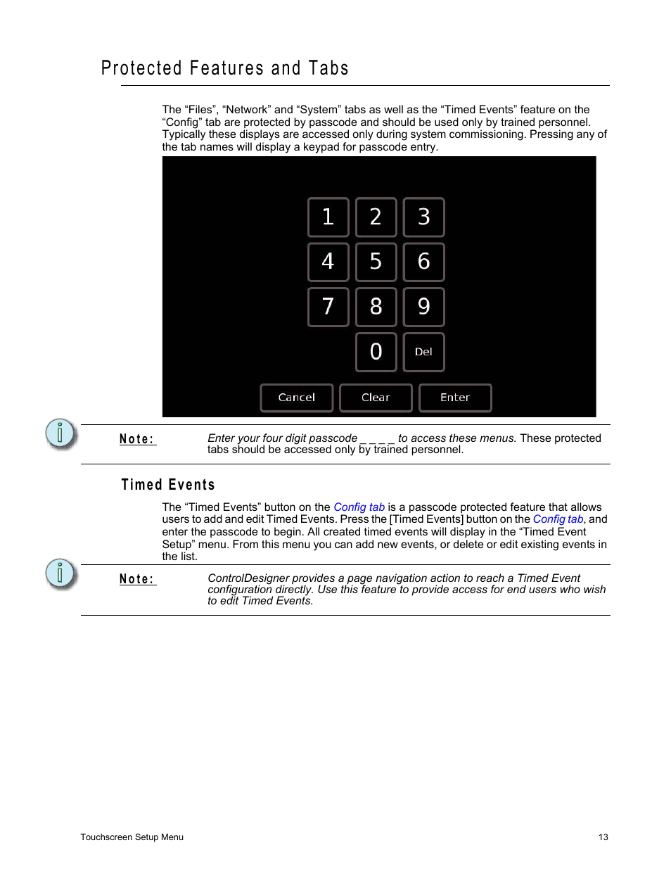 Protected features and tabs, Timed events | ETC Unison Paradigm Touchscreen User Manual | Page 15 / 24