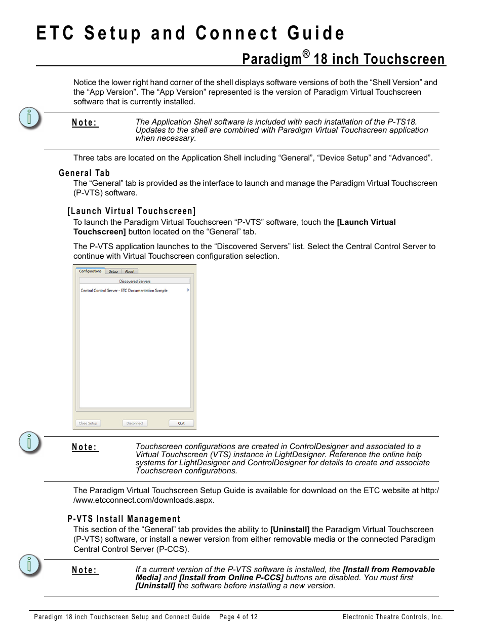 General tab, Launch virtual touchscreen, P-vts install management | Paradigm, 18 inch touchscreen | ETC Unison Paradigm 18-inch Touchscreen Setup and Connect Guide User Manual | Page 4 / 12
