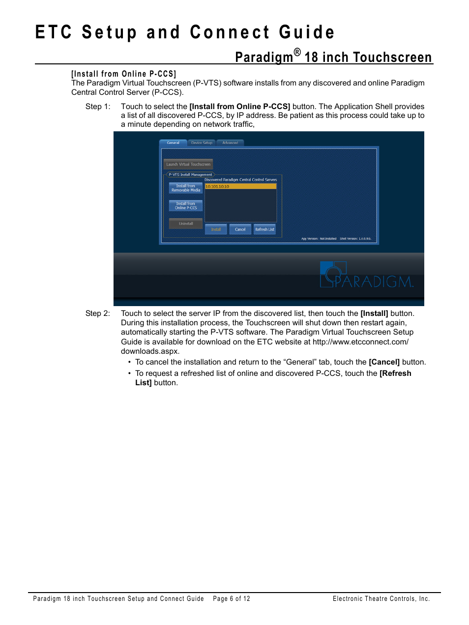 Install from online p-ccs, Paradigm, 18 inch touchscreen | ETC Unison Paradigm 18-inch Touchscreen Setup and Connect Guide User Manual | Page 6 / 12