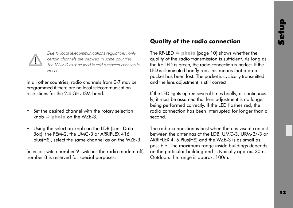 Setup | ARRI Wireless Zoom Extension Unit WZE - 3 User Manual | Page 13 / 18