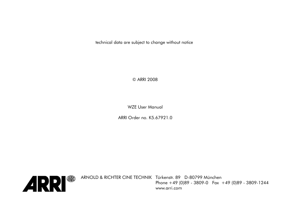ARRI Wireless Zoom Extension Unit WZE - 3 User Manual | Page 18 / 18