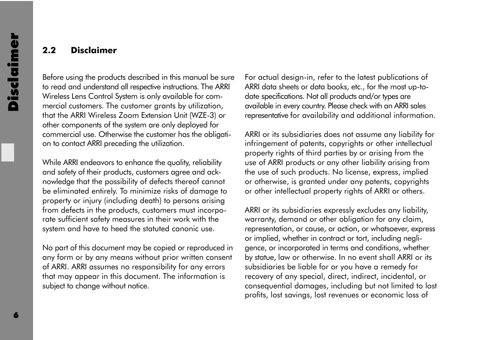 Disclaimer | ARRI Wireless Zoom Extension Unit WZE - 3 User Manual | Page 6 / 18