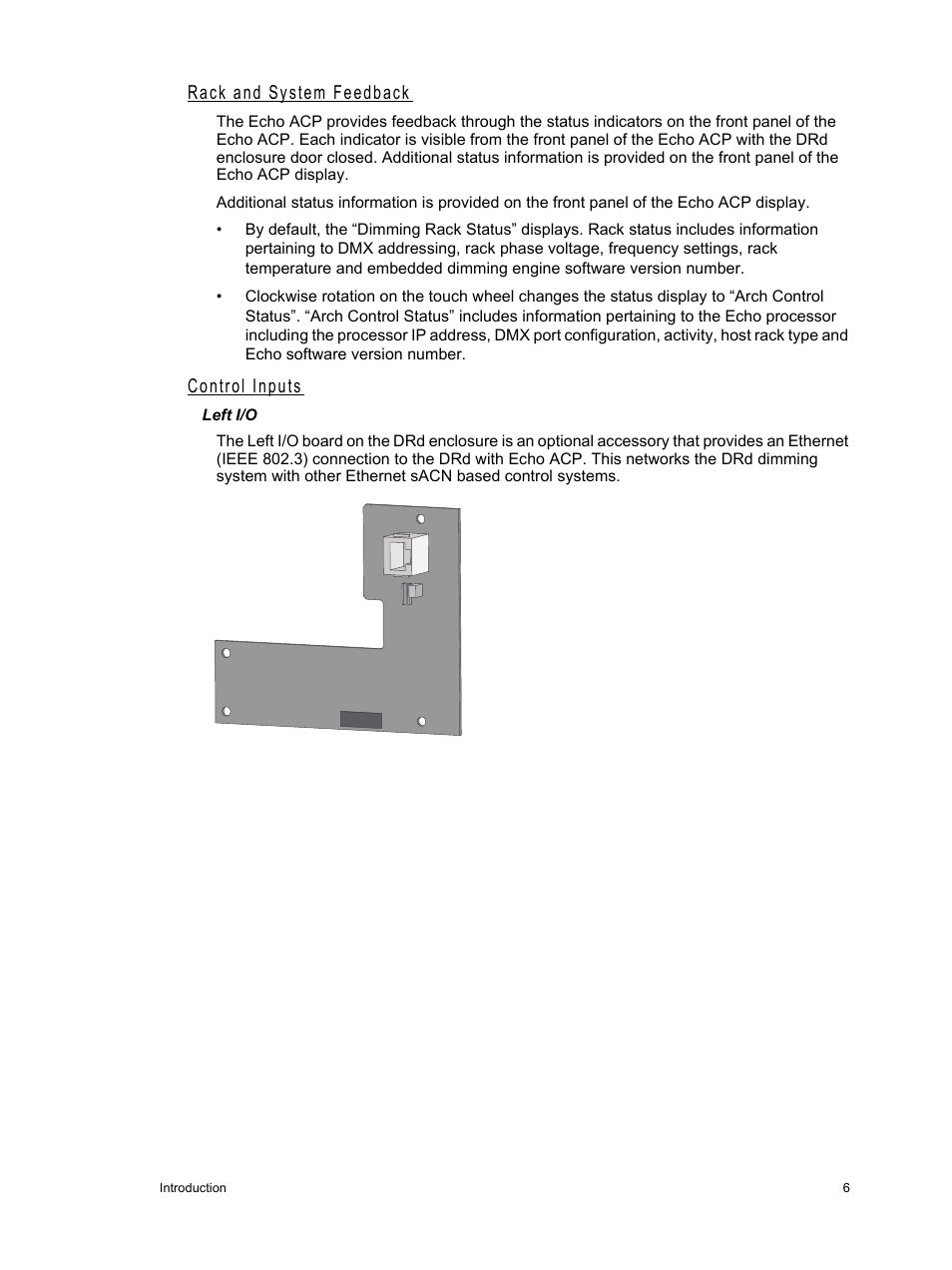 Rack and system feedback, Control inputs, Left i/o | ETC Echo Architectural Control Processor (ACP) v1.0.0 User Manual | Page 11 / 88