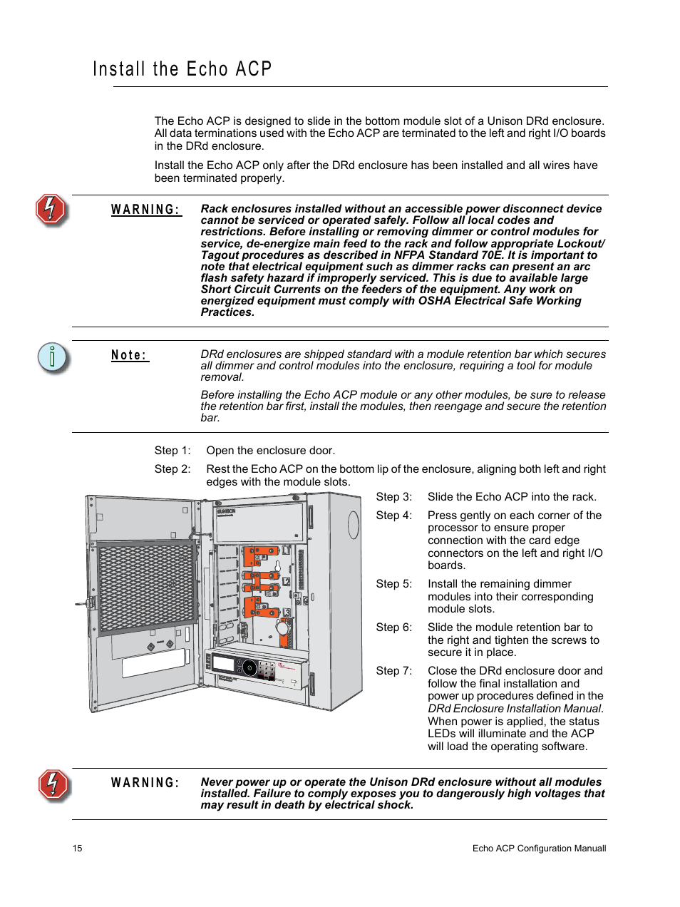 Install the echo acp, N o t e | ETC Echo Architectural Control Processor (ACP) v1.0.0 User Manual | Page 20 / 88