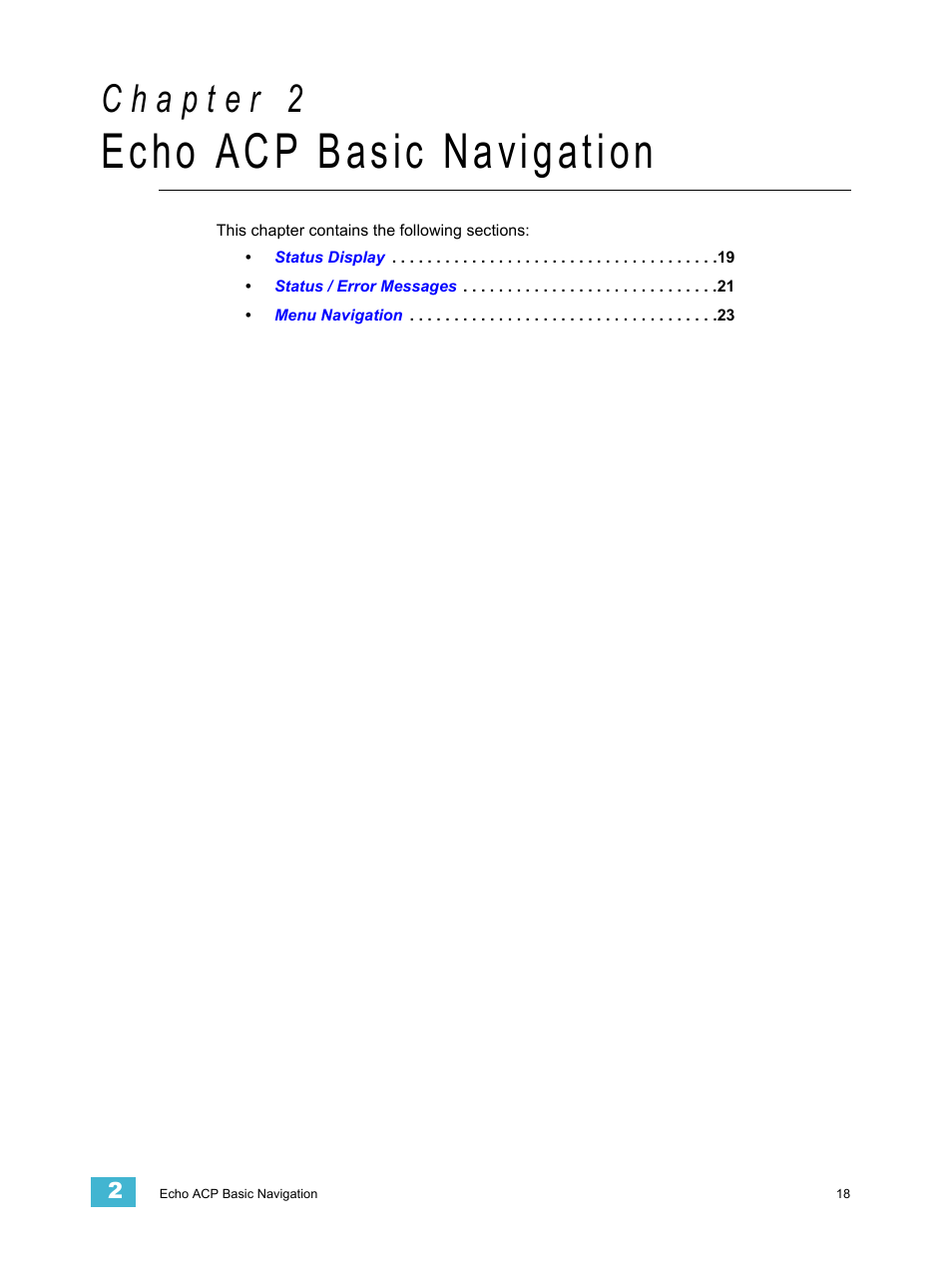 Echo acp basic navigation, C h a p t e r 2 | ETC Echo Architectural Control Processor (ACP) v1.0.0 User Manual | Page 23 / 88