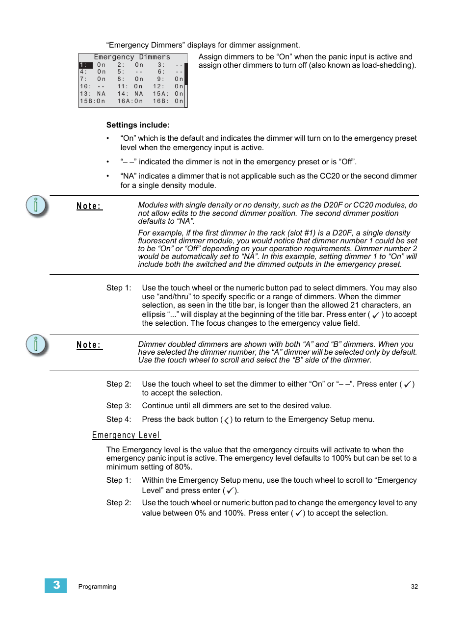 Emergency level, N o t e | ETC Echo Architectural Control Processor (ACP) v1.0.0 User Manual | Page 37 / 88