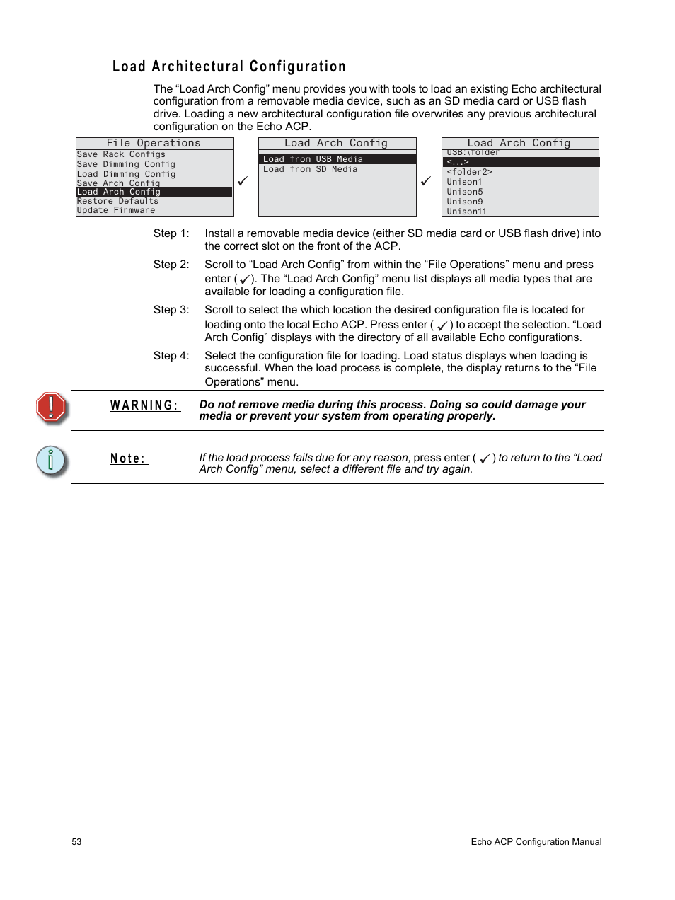 Load architectural configuration, N o t e | ETC Echo Architectural Control Processor (ACP) v1.0.0 User Manual | Page 58 / 88