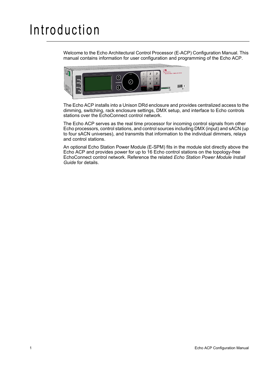Introduction | ETC Echo Architectural Control Processor (ACP) v1.0.0 User Manual | Page 6 / 88