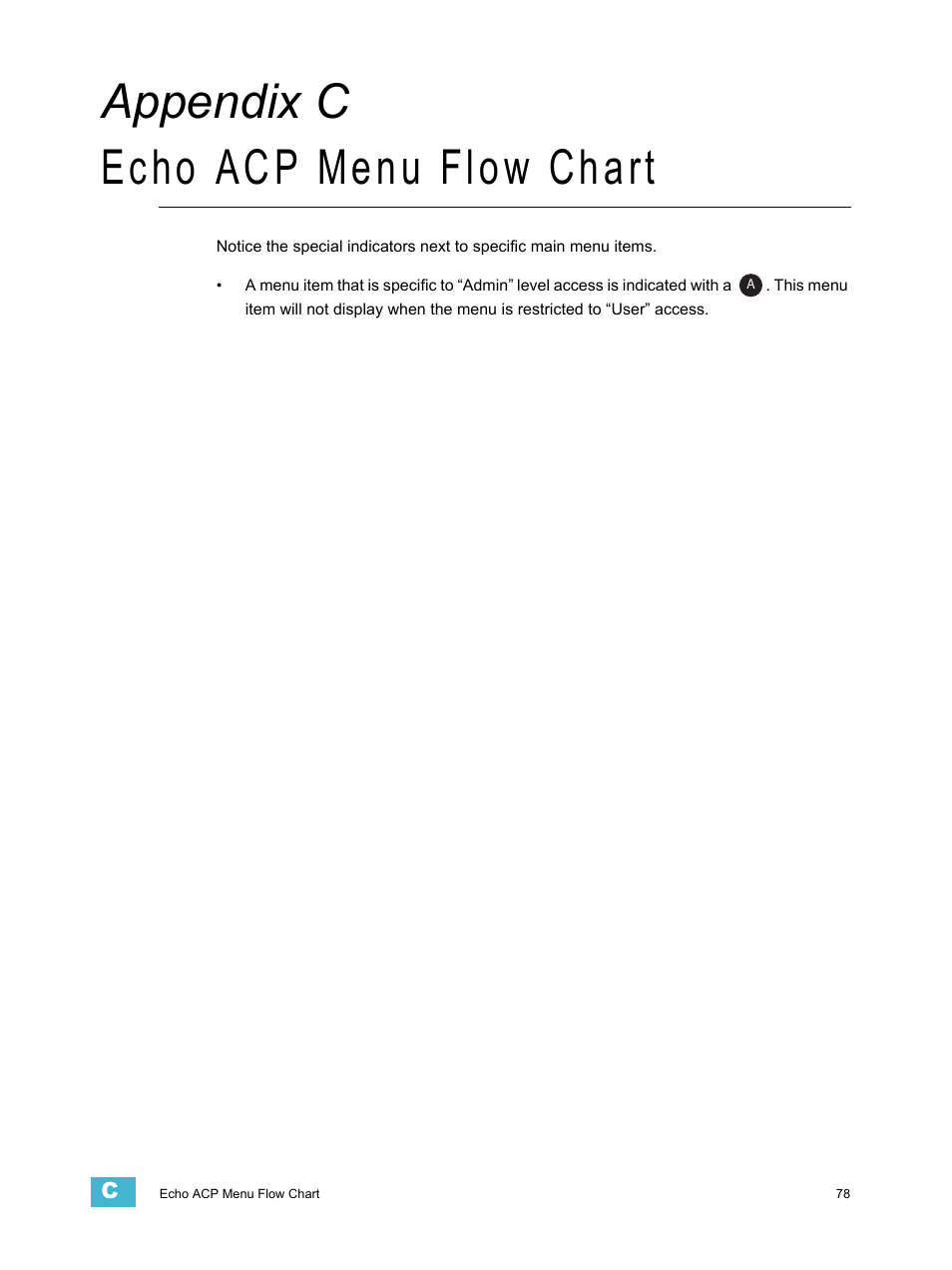 Echo acp menu flow chart, A p p e n d i x c, Appendix c echo acp menu flow chart | ETC Echo Architectural Control Processor (ACP) v1.0.0 User Manual | Page 83 / 88