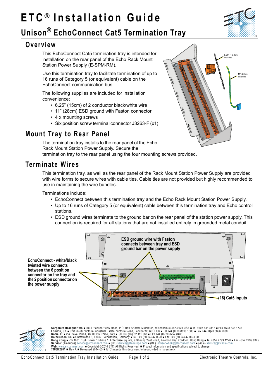 ETC EchoConnect Cat5 Termination Tray User Manual | 2 pages