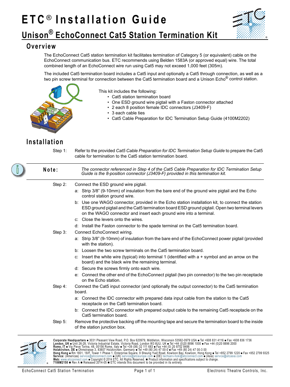 ETC EchoConnect Cat5 Station Termination Kit User Manual | 1 page