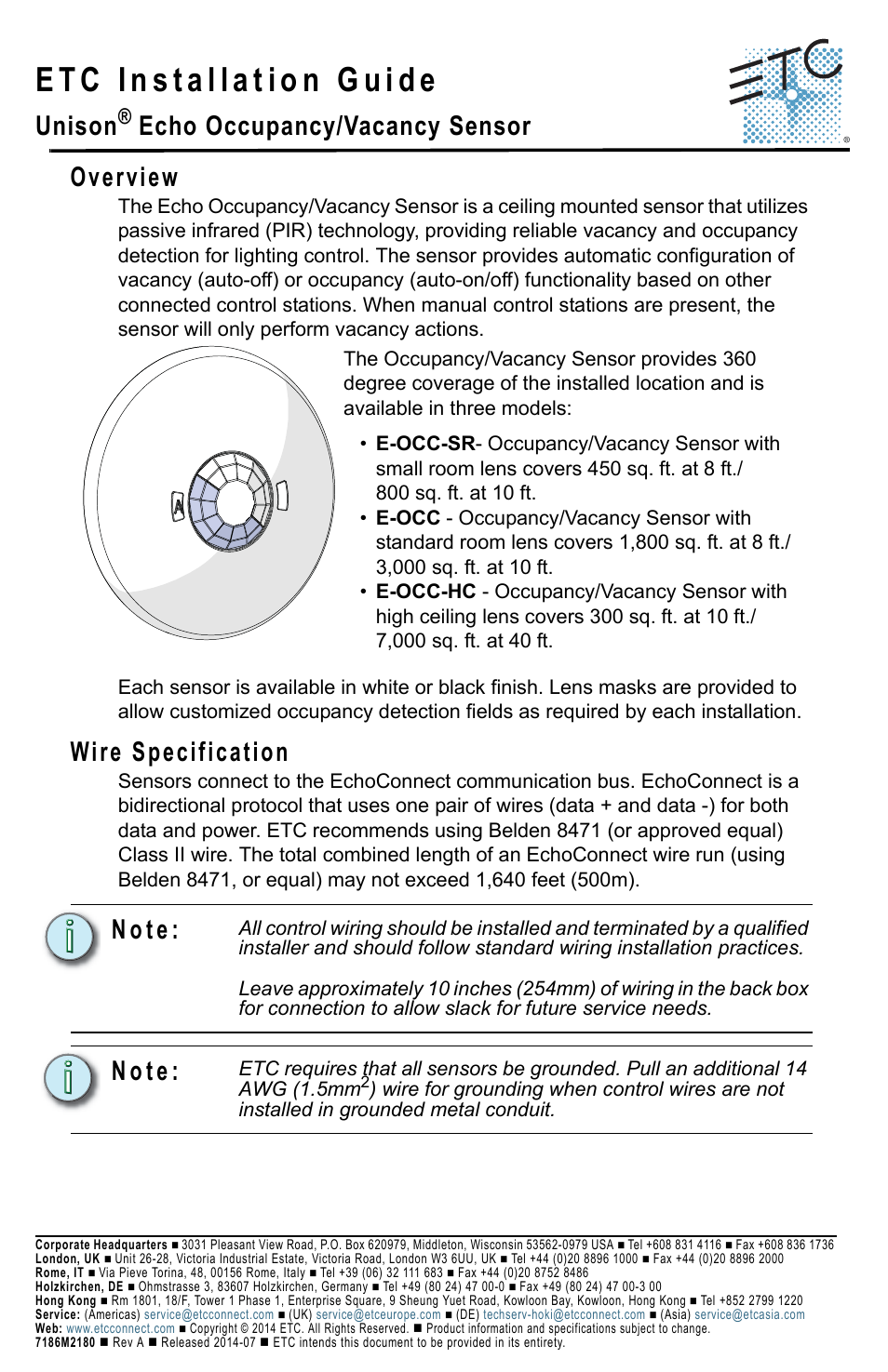 ETC Echo Occupancy-Vacancy Sensor User Manual | 10 pages