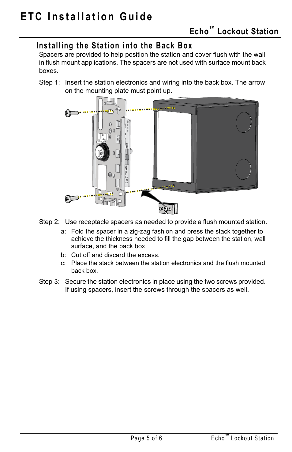 Installing the station into the back box, Echo, Lockout station | ETC Echo Lockout Station User Manual | Page 5 / 6